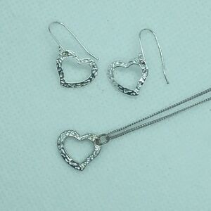 💛 Sterling Silver Open Heart Earrings & Necklace